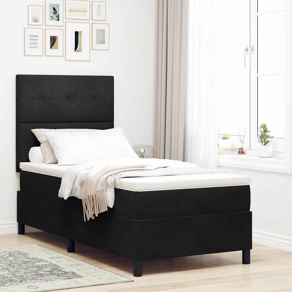 Boxspringbett mit Kopfteil Schwarz 80 x 200 cm Samt