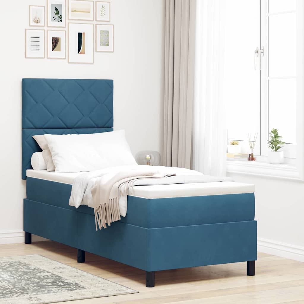 Boxspringbett mit Kopfteil Dunkelblau 80 x 200 cm Samt