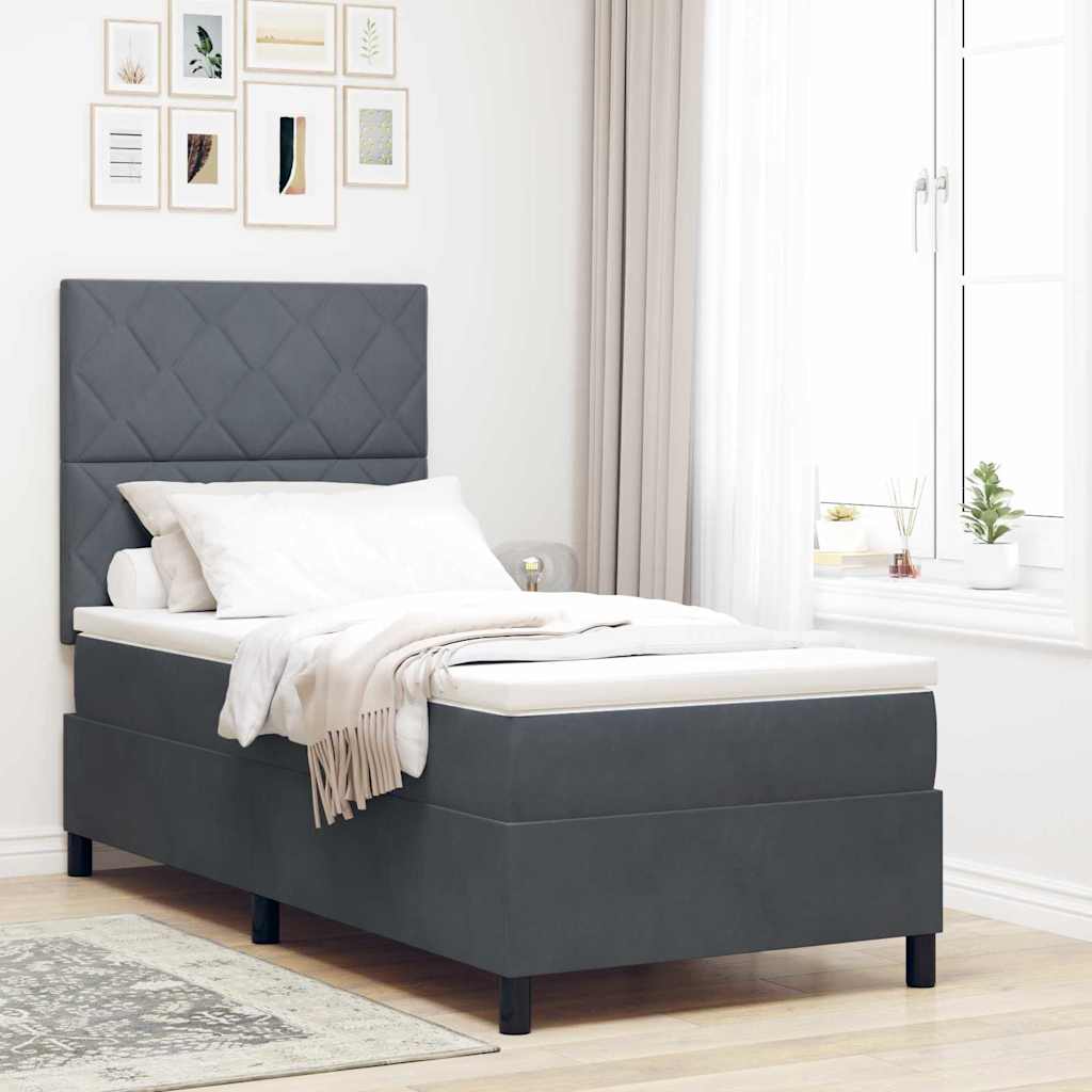 Boxspringbett mit Kopfteil Dunkelgrau 90 x 190 cm Samt