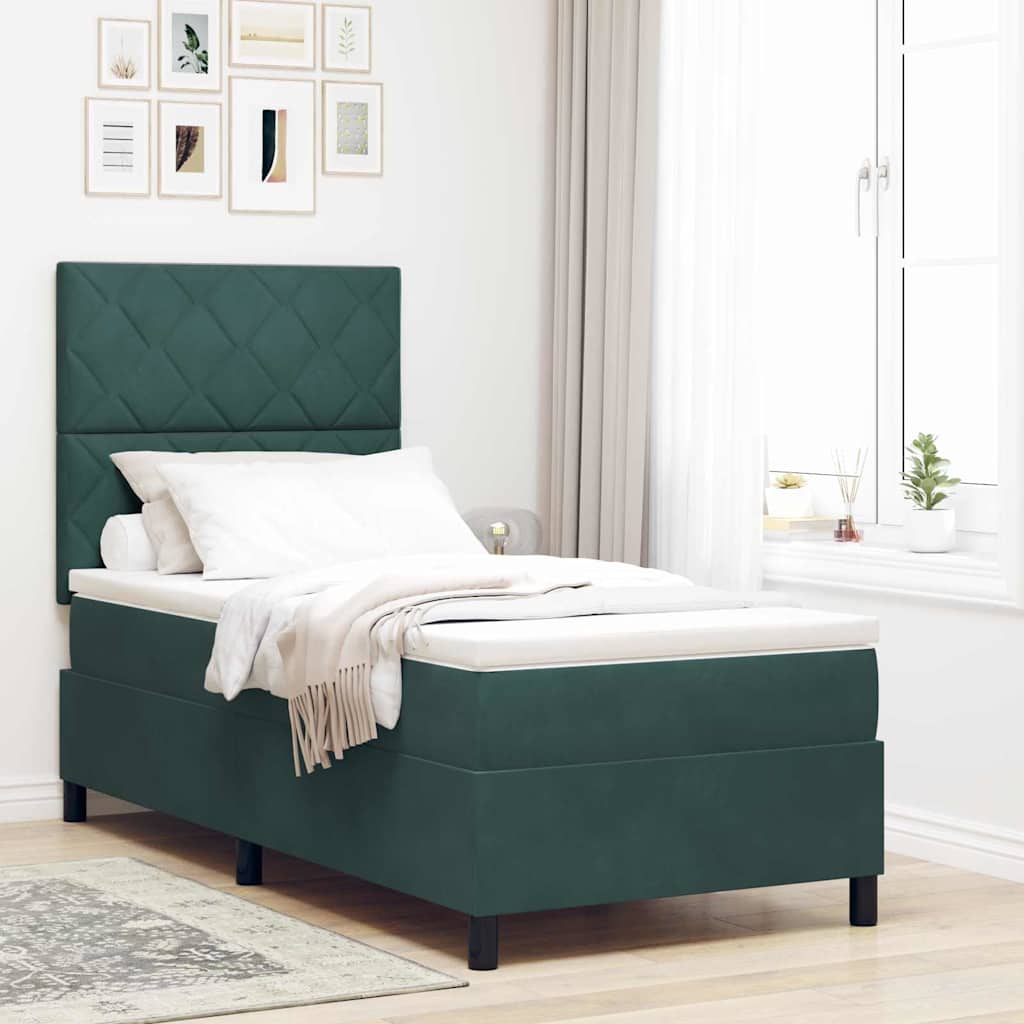 Boxspringbett mit Kopfteil Dunkelgrün 90 x 190 cm Samt
