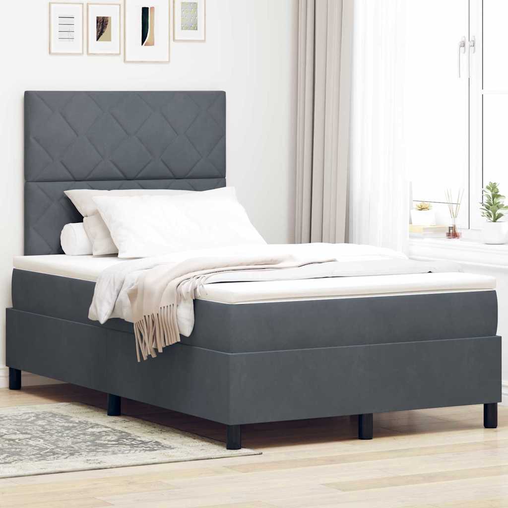 Boxspringbett mit Kopfteil Dunkelgrau 120 x 190 cm Samt