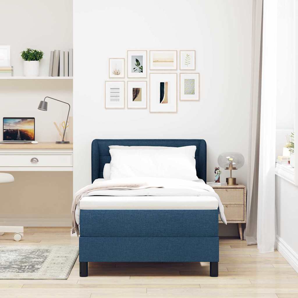 Boxspringbett mit Kopfteil Blau 100 x 200 cm Stoff