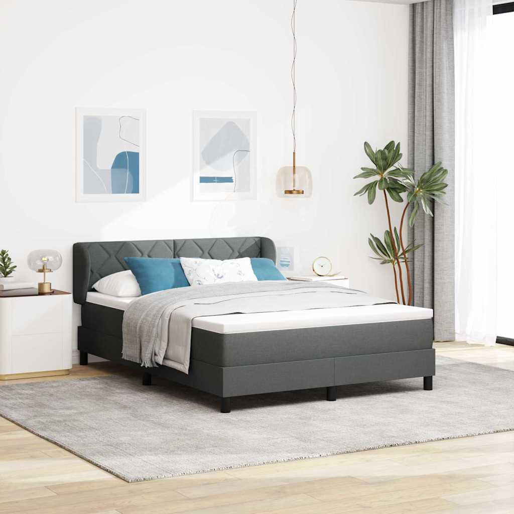 Boxspringbett mit Kopfteil Dunkelgrau 140 x 190 cm Stoff