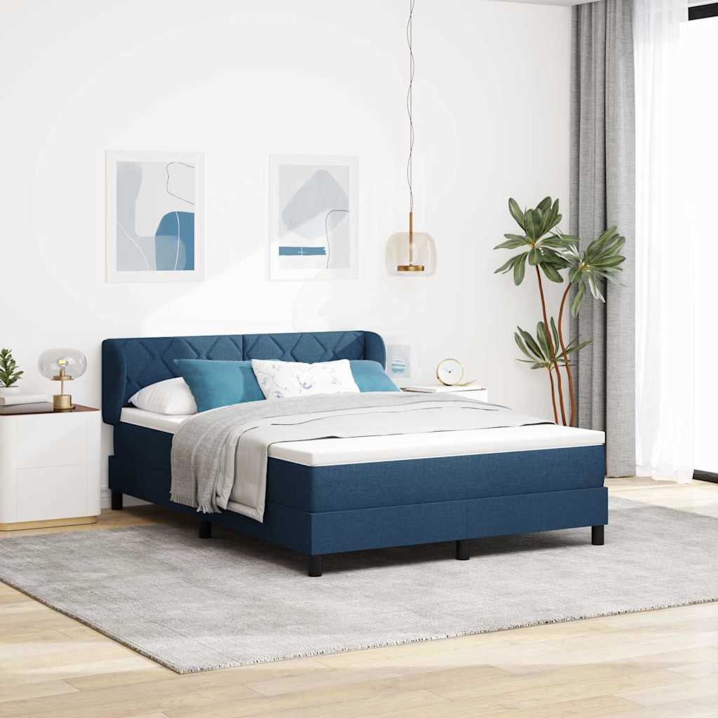 Boxspringbett mit Kopfteil Blau 140 x 200 cm Stoff