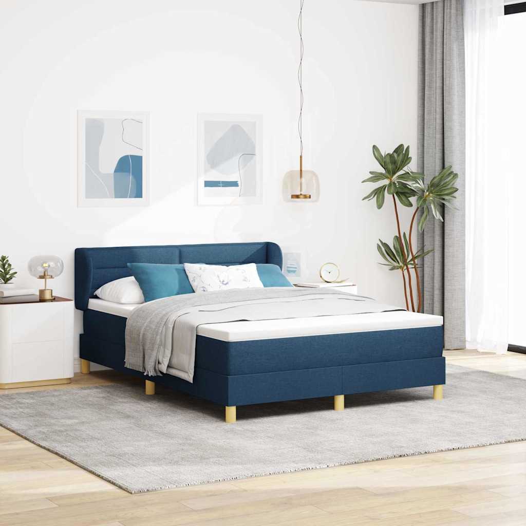 Boxspringbett mit Matratze mit Kopfteil Blau 140 x 200 cm Stoff