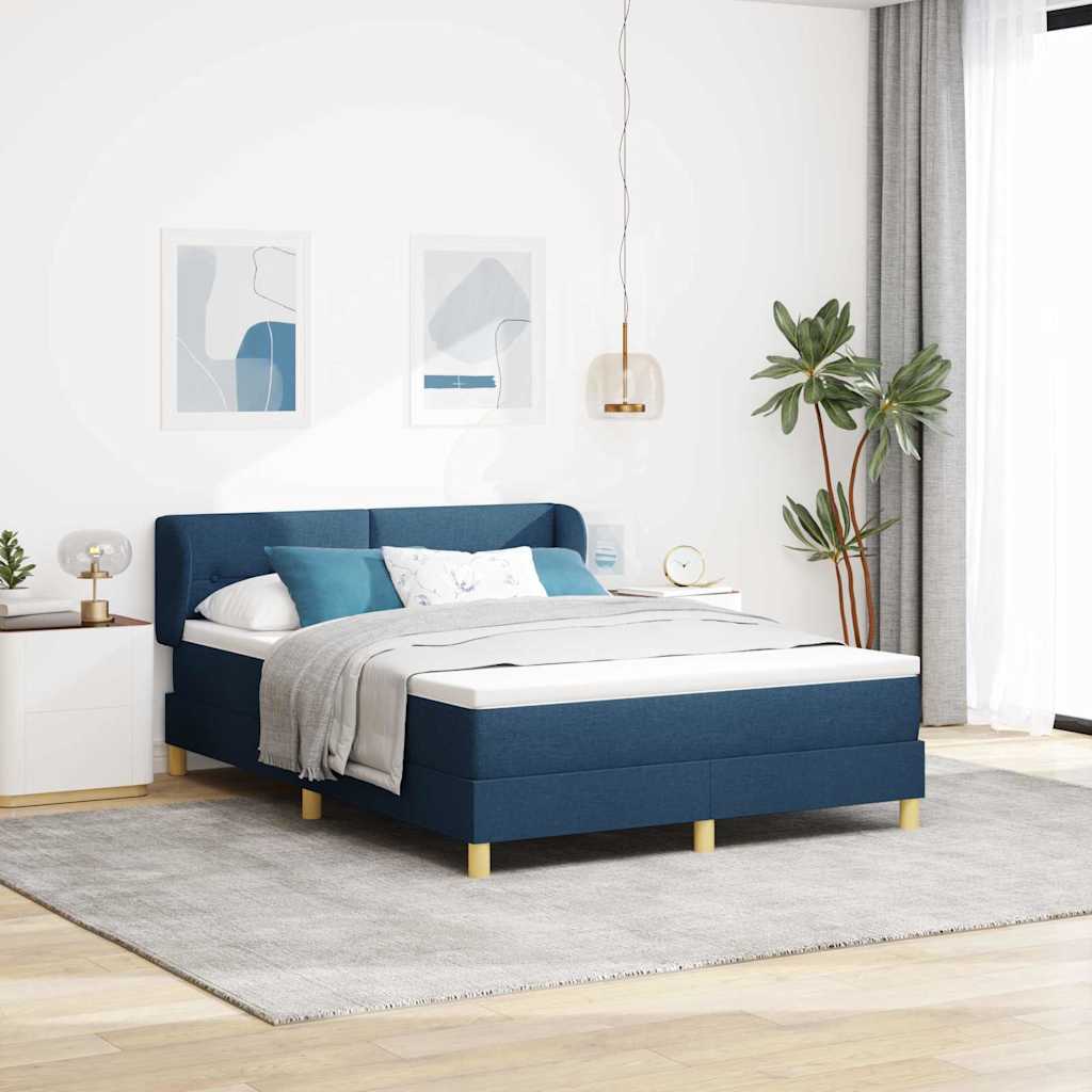 Boxspringbett mit Kopfteil Blau 140 x 190 cm Stoff