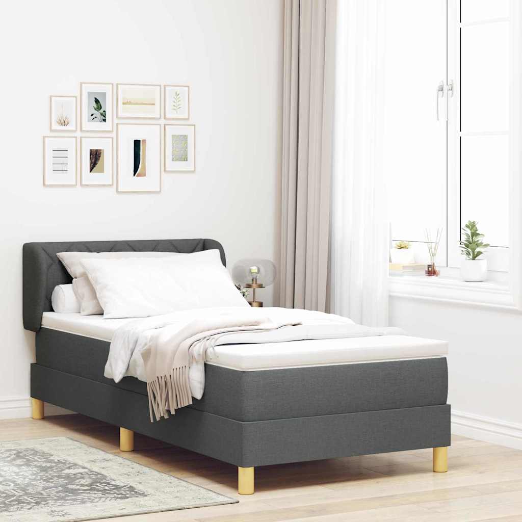 Boxspringbett mit Kopfteil Dunkelgrau 90 x 190 cm Stoff