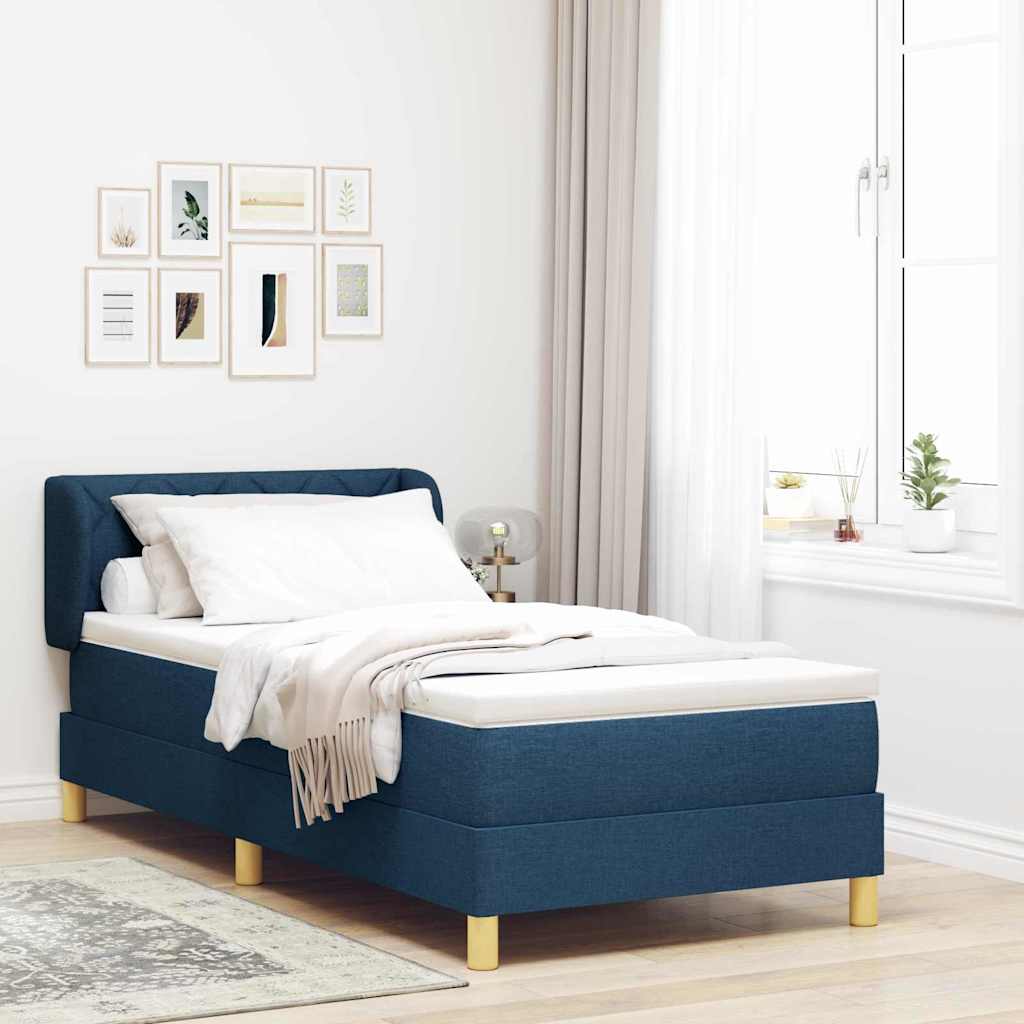 Boxspringbett mit Kopfteil Blau 100 x 200 cm Stoff