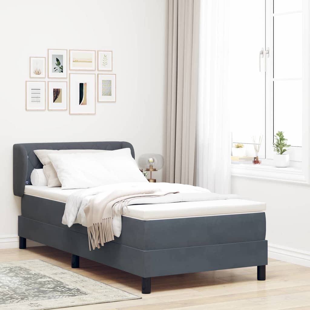Boxspringbett mit Kopfteil Dunkelgrau 90 x 190 cm Samt