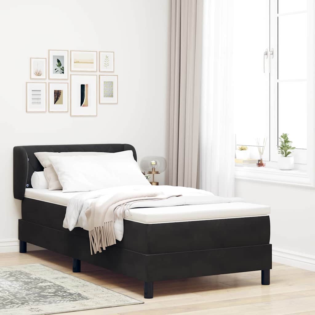 Boxspringbett mit Kopfteil Schwarz 90 x 200 cm Samt