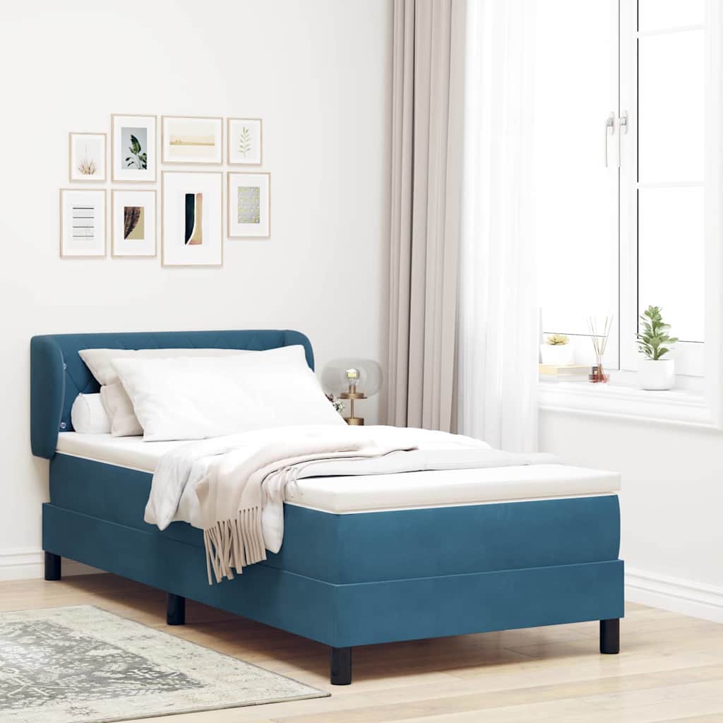 Boxspringbett mit Kopfteil Dunkelblau 100 x 200 cm Samt