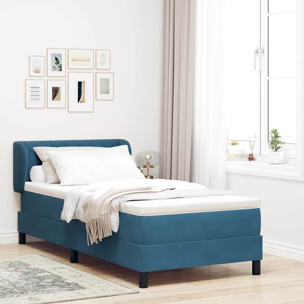 Boxspringbett mit Kopfteil Dunkelblau 100 x 200 cm Samt