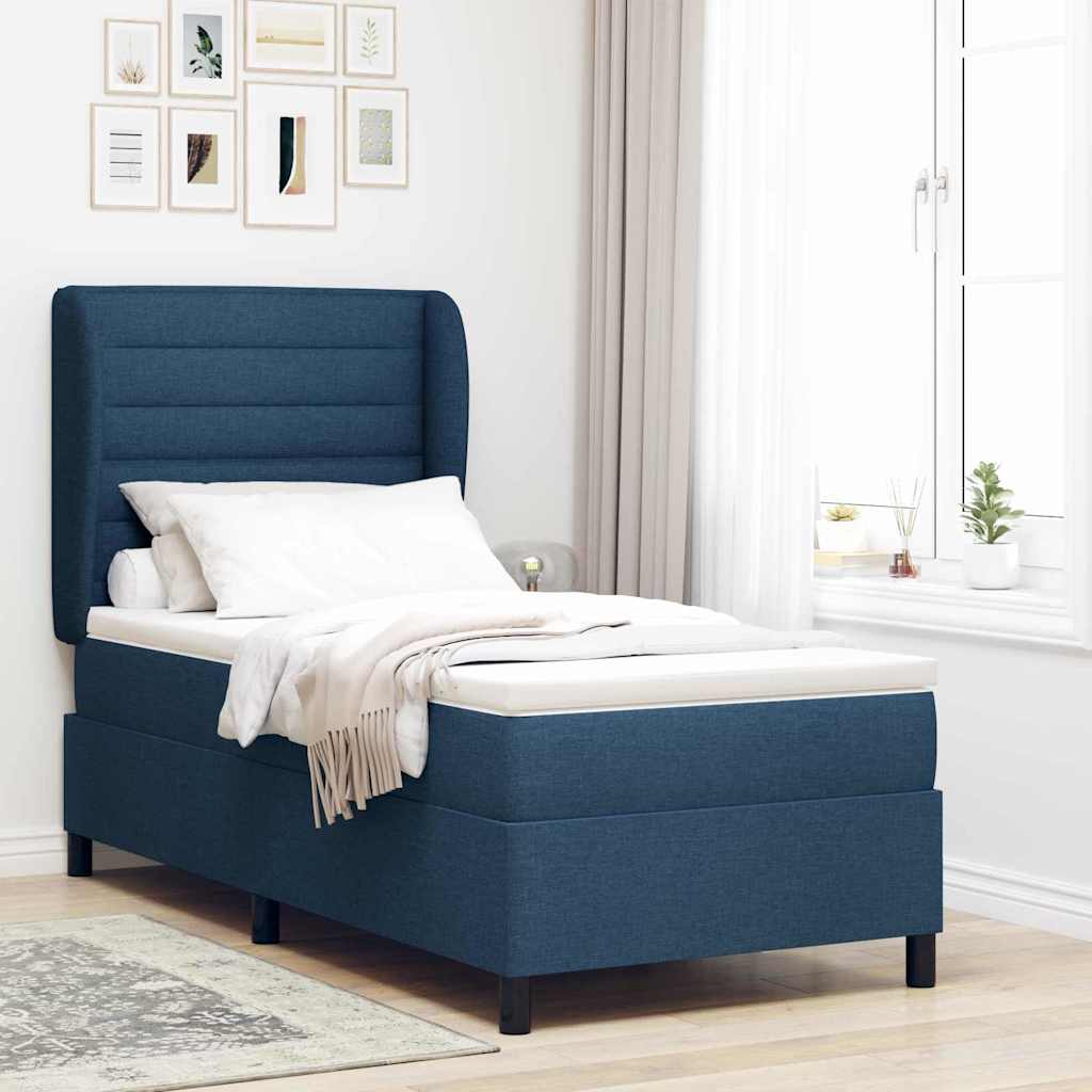 Boxspringbett mit Matratze mit Kopfteil Blau 90 x 190 cm Stoff