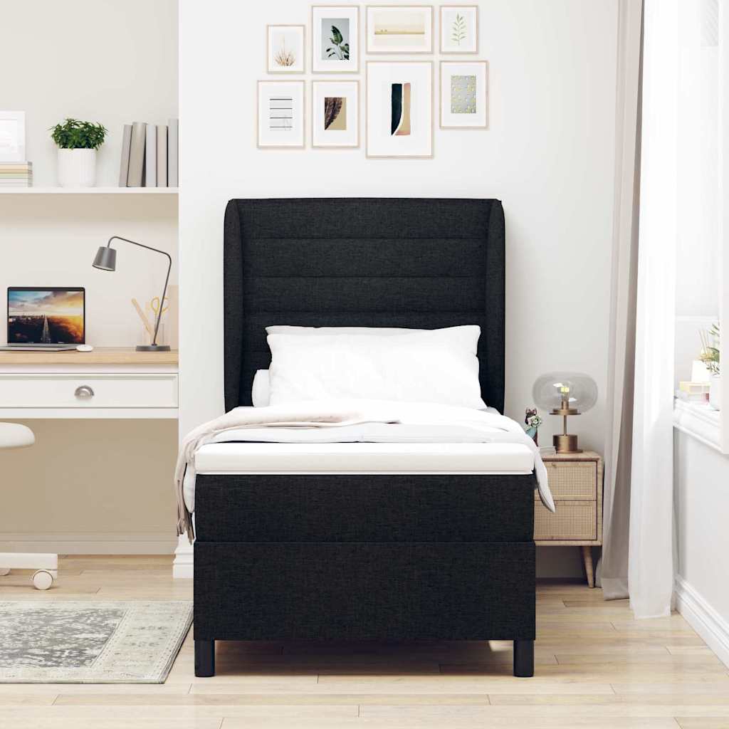 Boxspringbett mit Matratze Schwarz 90 x 200 cm Stoff