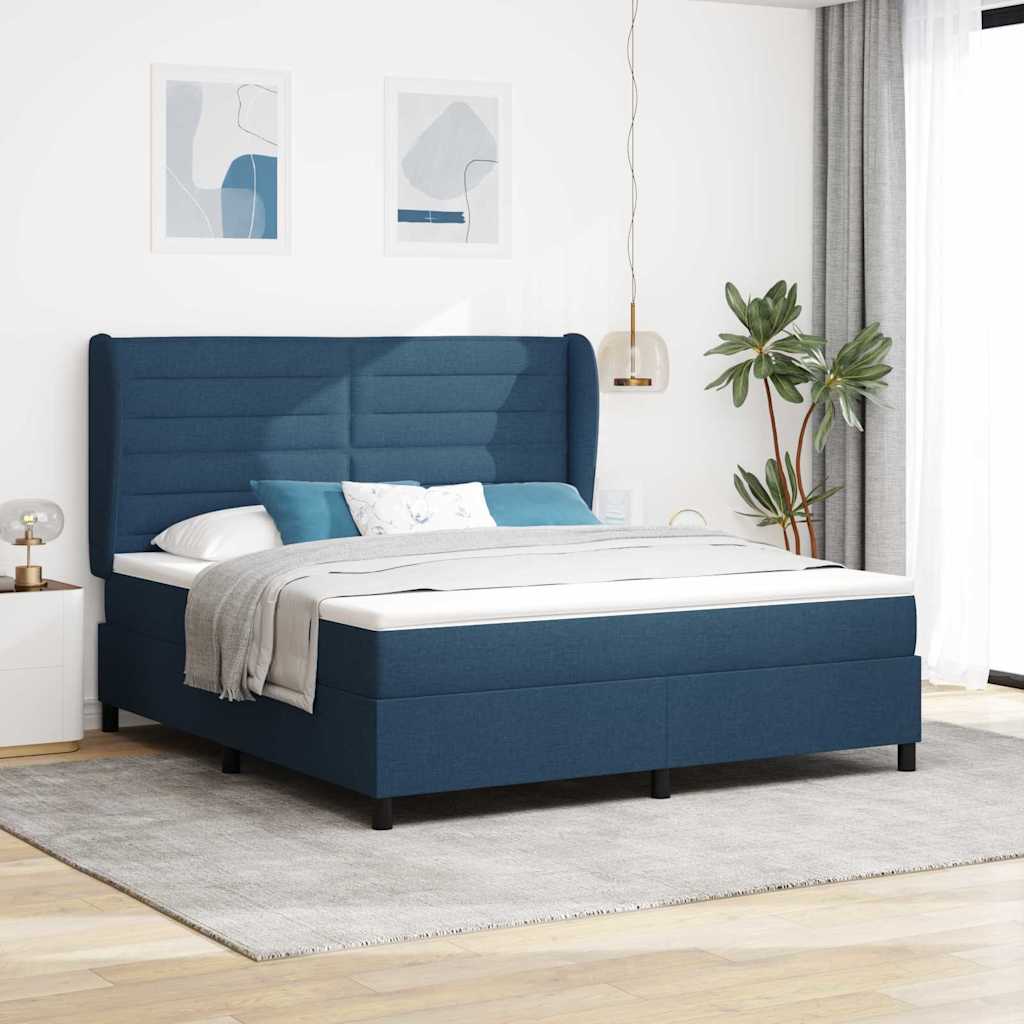 Boxspringbett mit Matratze mit Kopfteil Blau 180 x 200 cm Stoff