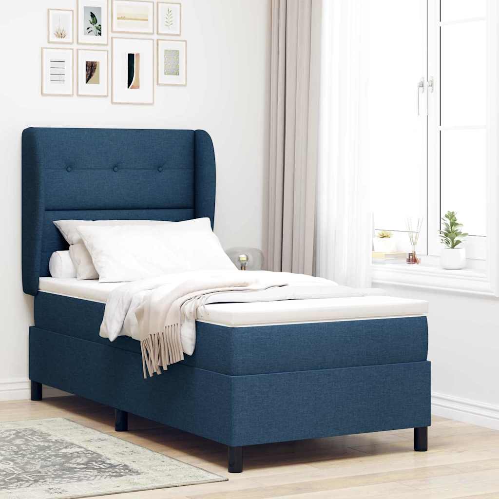 Boxspringbett mit Kopfteil Blau 100 x 200 cm Stoff