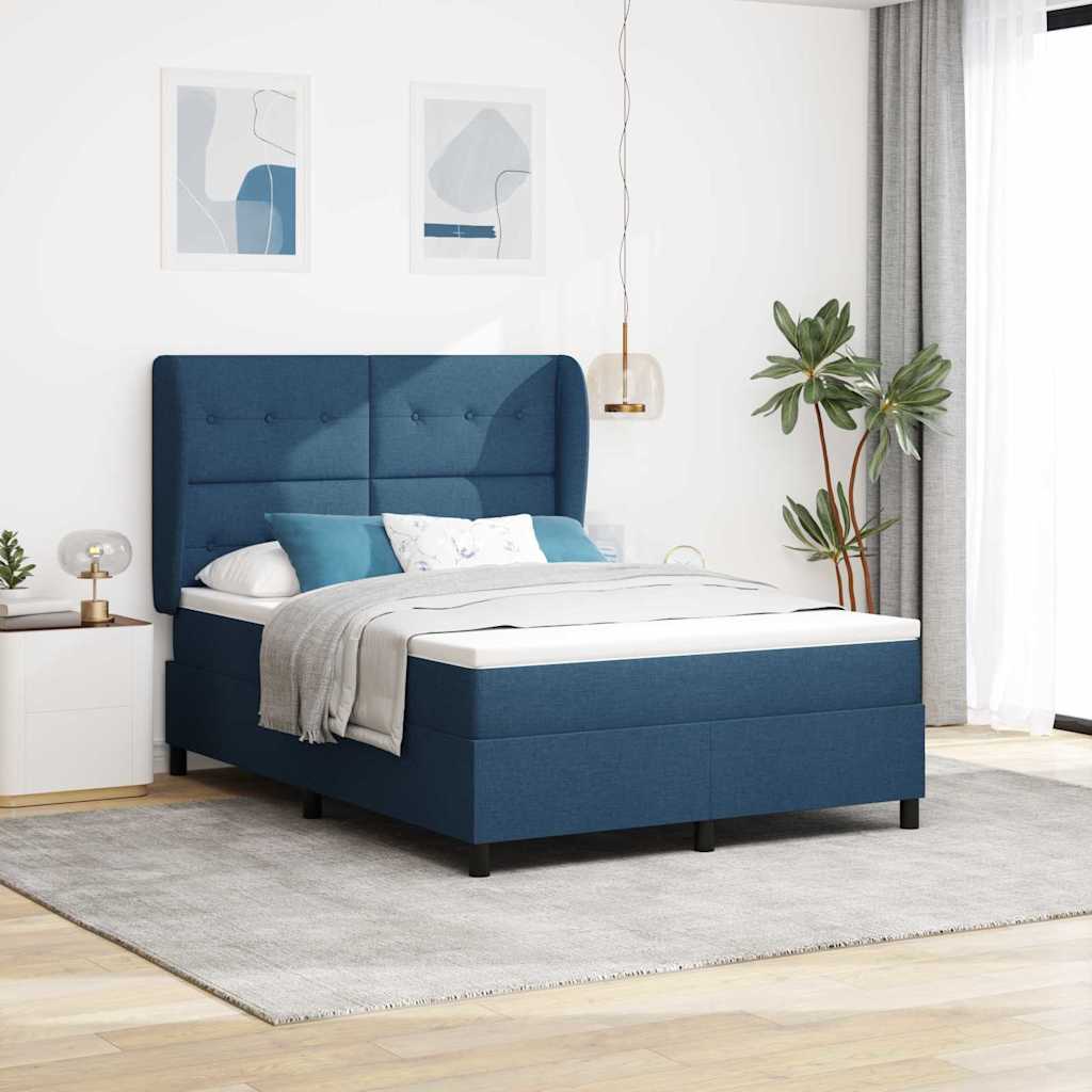 Boxspringbett mit Kopfteil Blau 140 x 190 cm Stoff