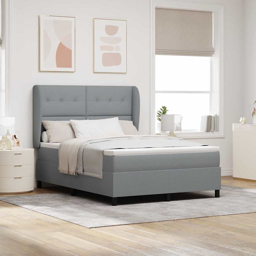 Boxspringbett mit Kopfteil Hellgrau 140 x 200 cm Stoff