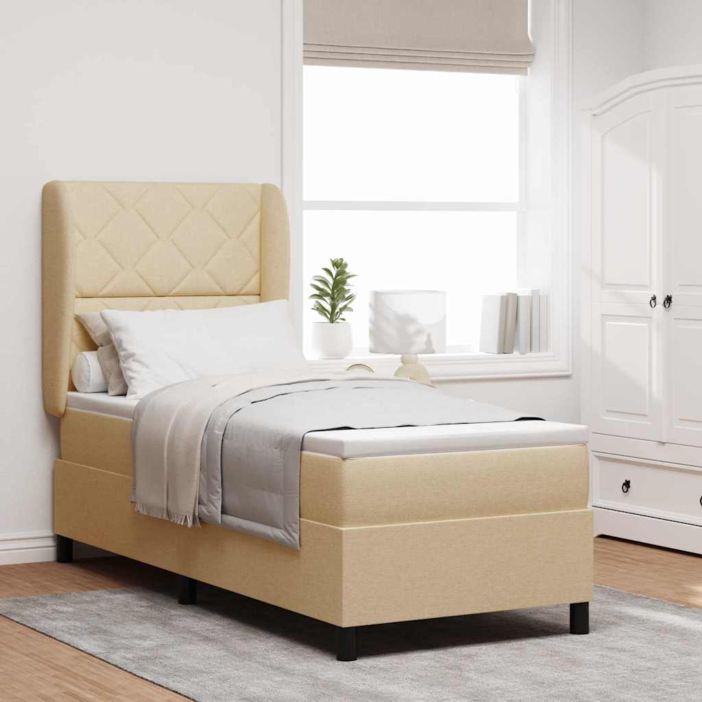 Boxspringbett mit Kissen mit Kopfteil Creme 80 x 200 cm Stoff