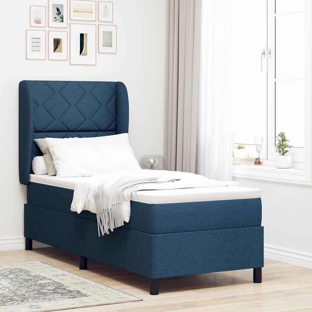Boxspringbett mit Kopfteil Blau 80 x 200 cm Stoff