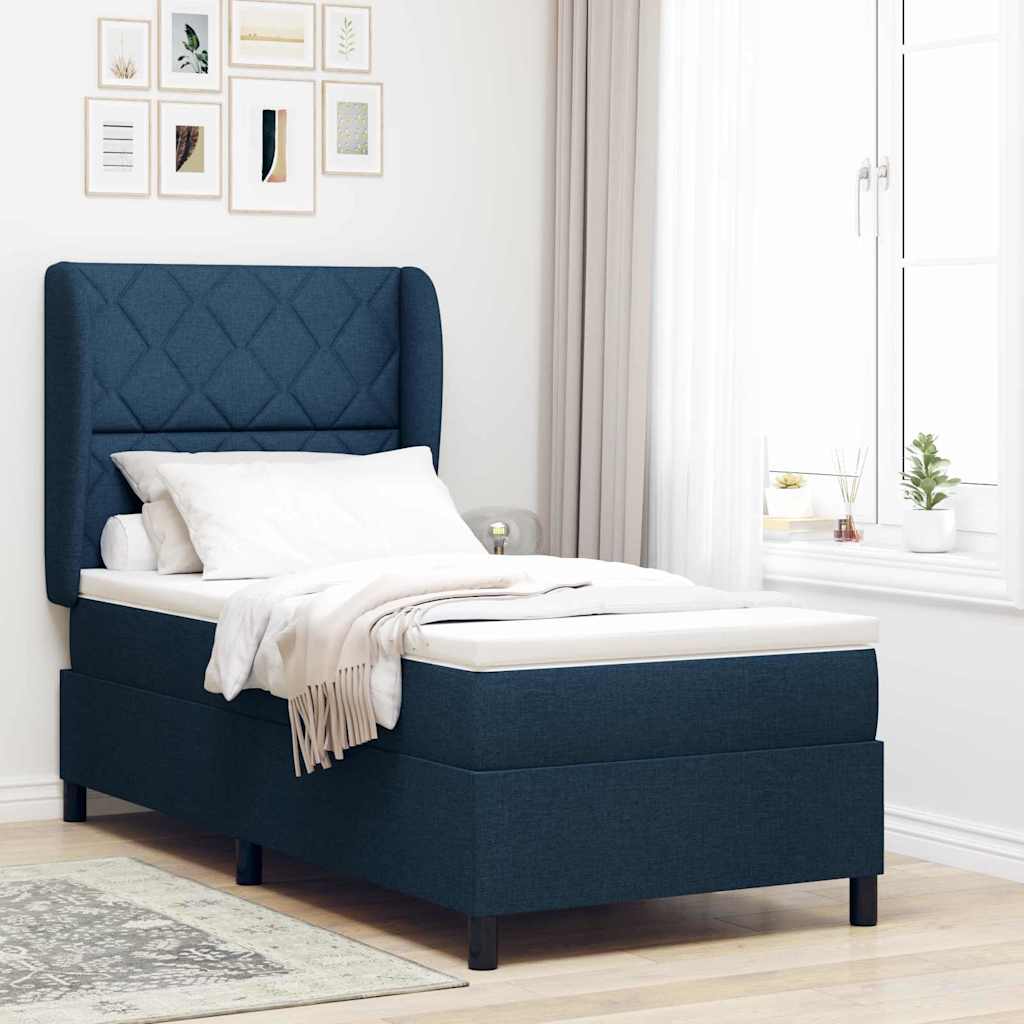 Boxspringbett mit Kopfteil Blau 90 x 200 cm Stoff