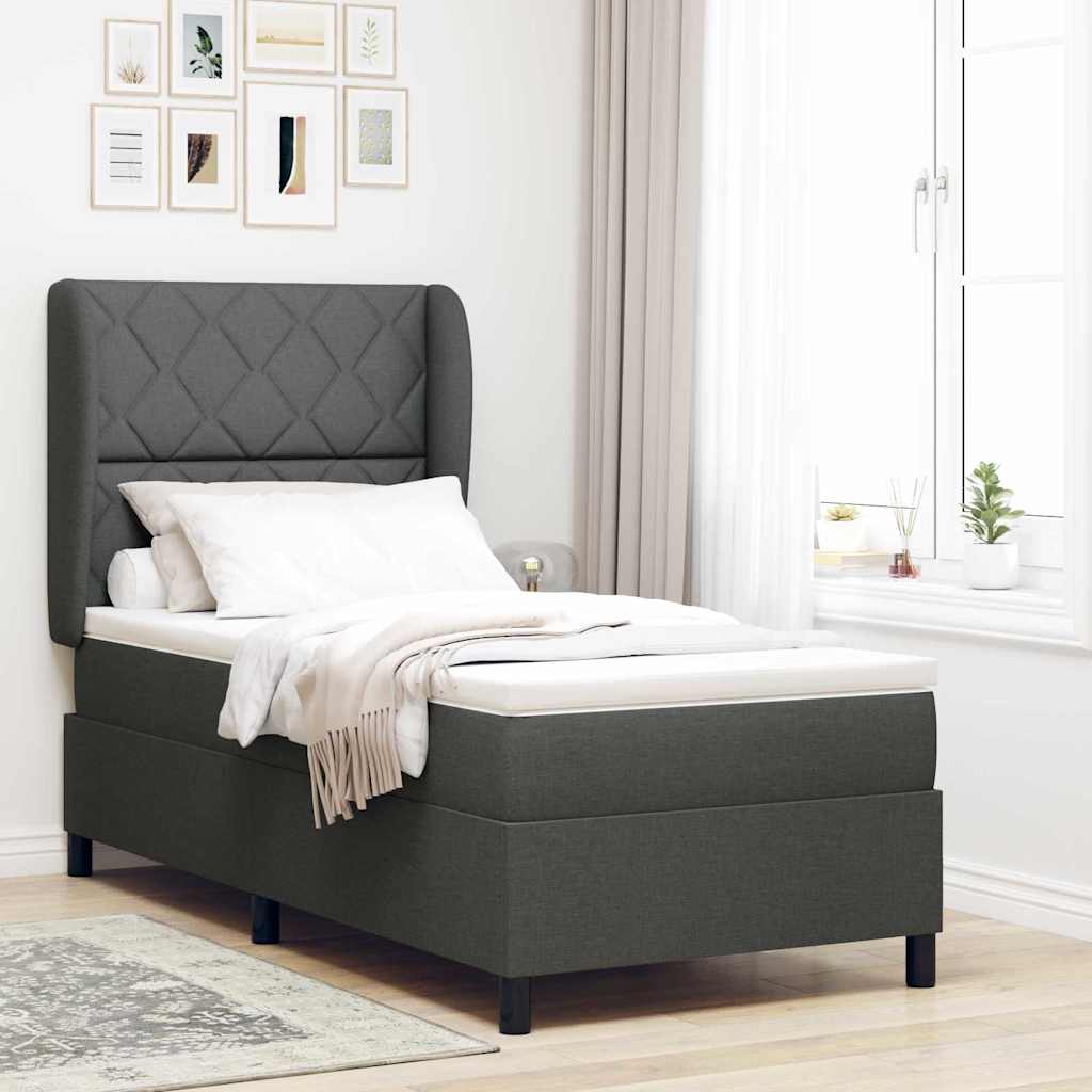 Boxspringbett mit Kopfteil Dunkelgrau 100 x 200 cm Stoff