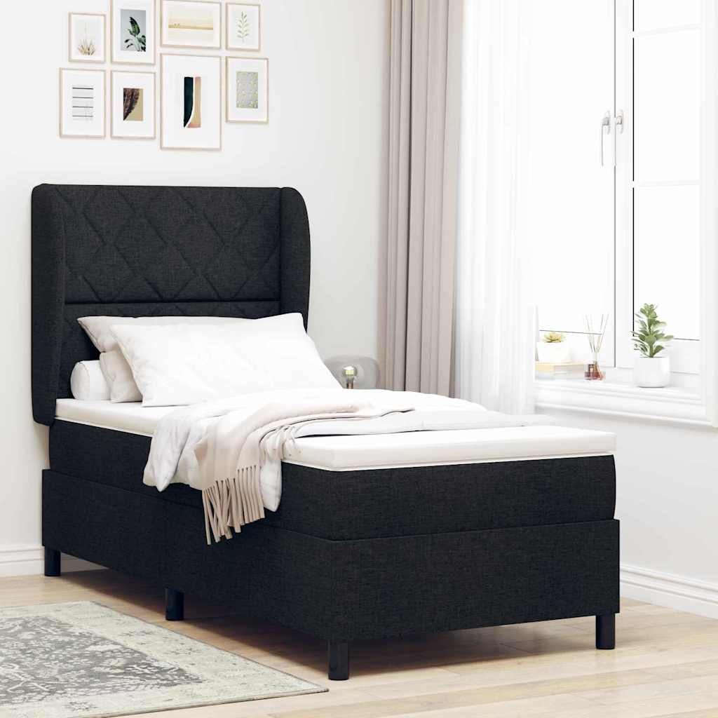 Boxspringbett mit Kopfteil Schwarz 100 x 200 cm Stoff
