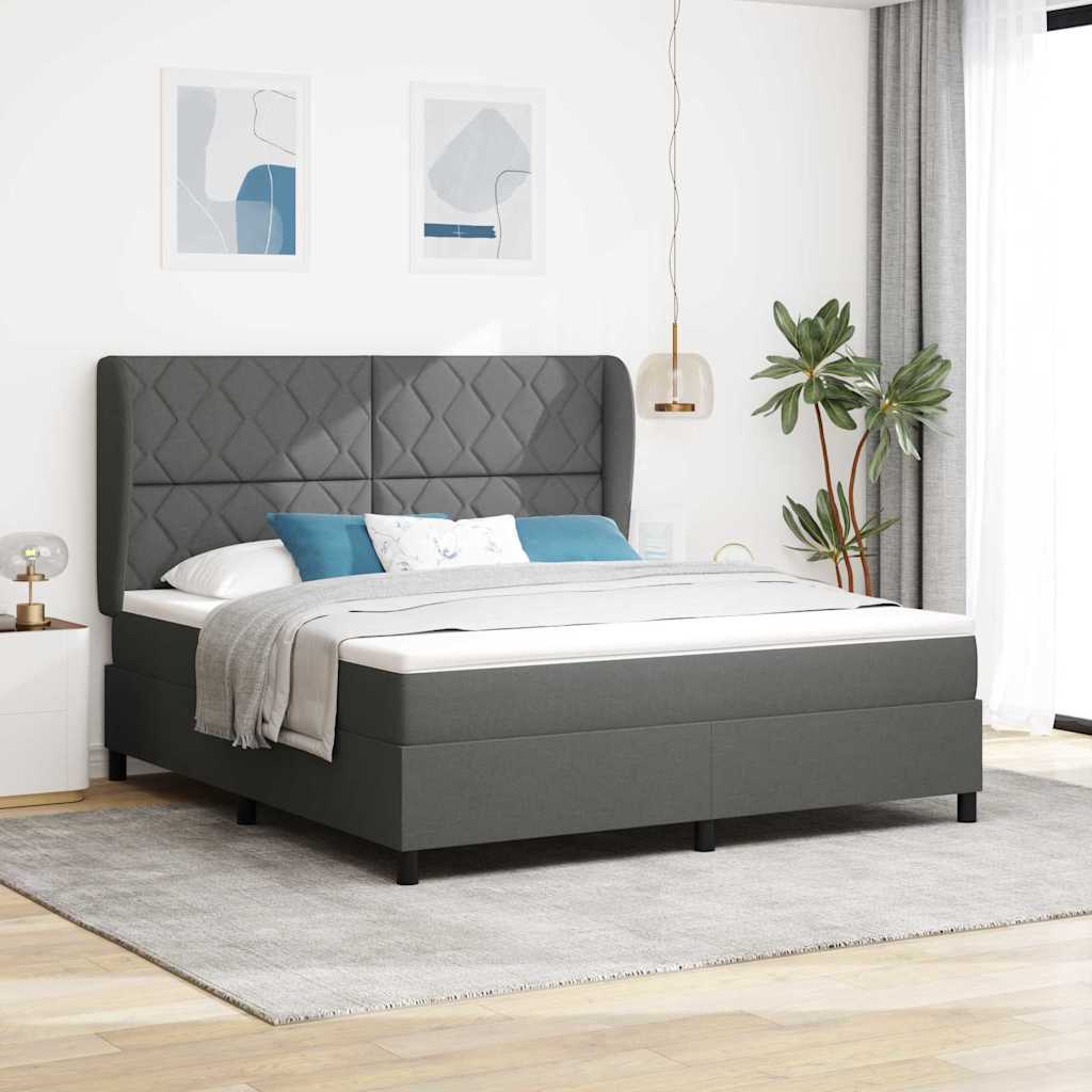 Boxspringbett mit Kopfteil Dunkelgrau 180 x 200 cm Stoff