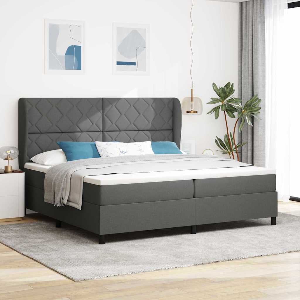 Boxspringbett mit Kopfteil Dunkelgrau 200 x 200 cm Stoff