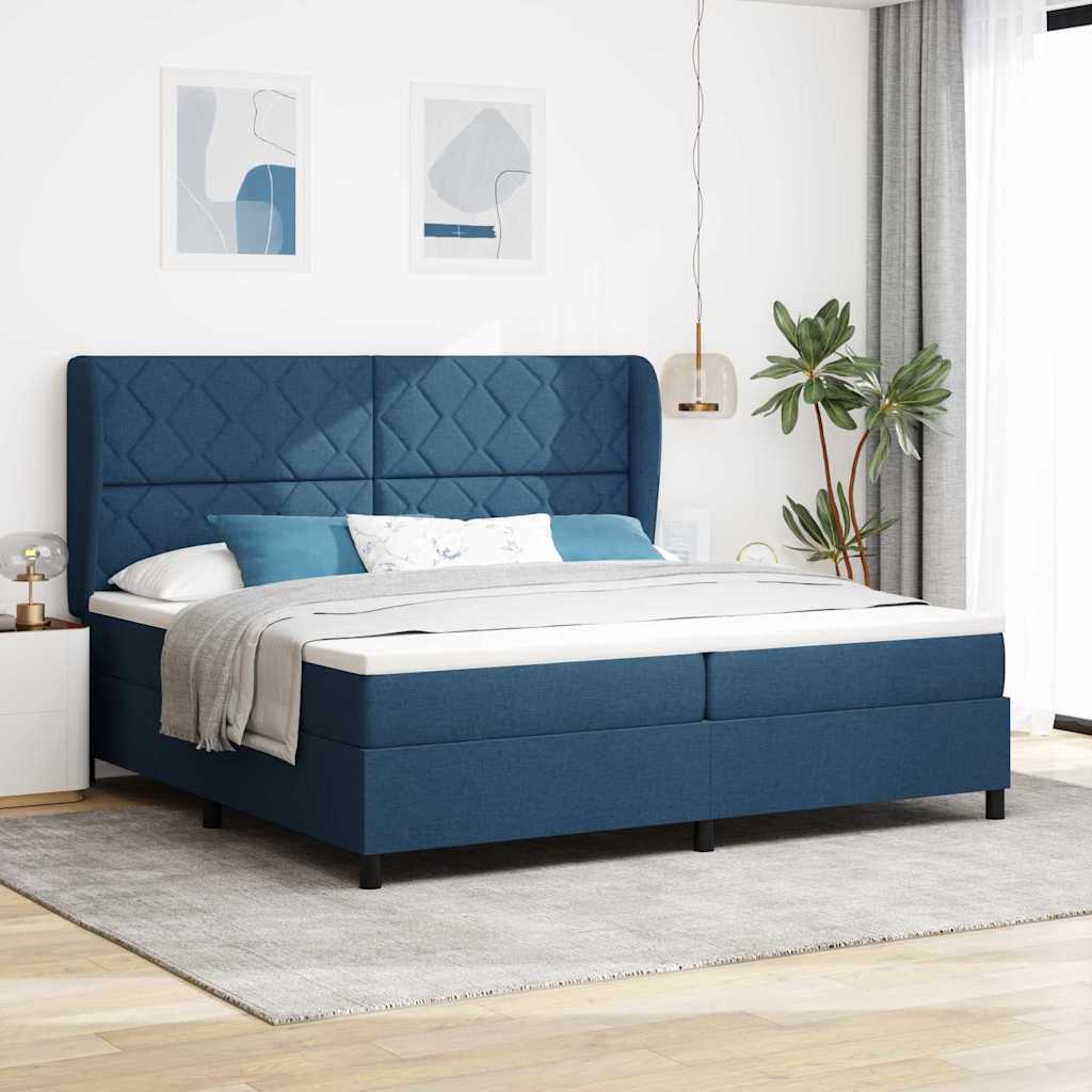 Boxspringbett mit Kopfteil Blau 200 x 200 cm Stoff