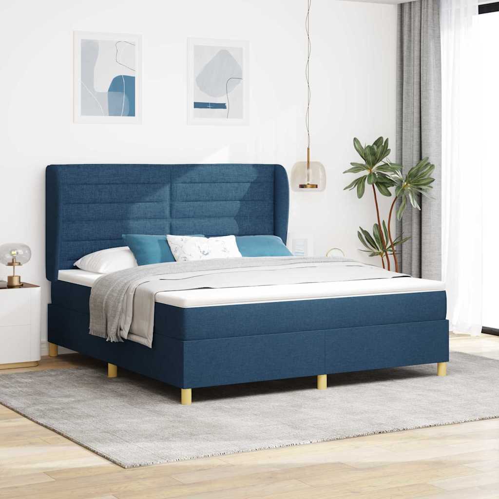 Boxspringbett mit Matratze mit Kopfteil Blau 200 x 180 cm Stoff