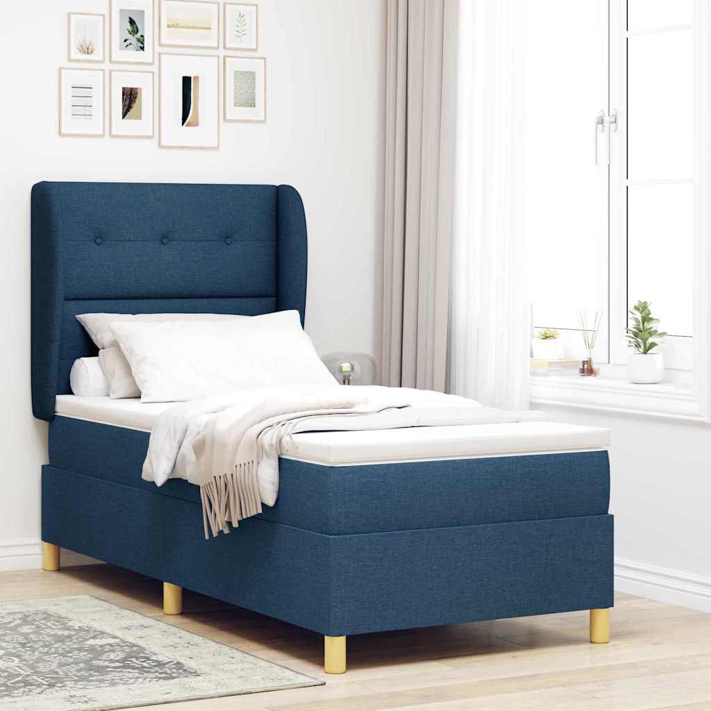 Boxspringbett mit Kopfteil Blau 200 x 90 cm Stoff