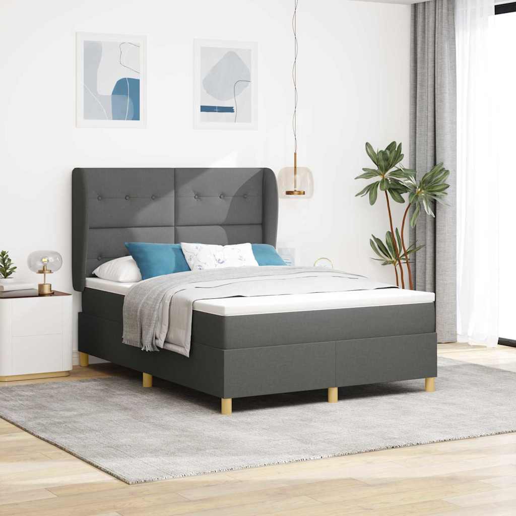 Boxspringbett mit Kopfteil Dunkelgrau 200 x 140 cm Stoff