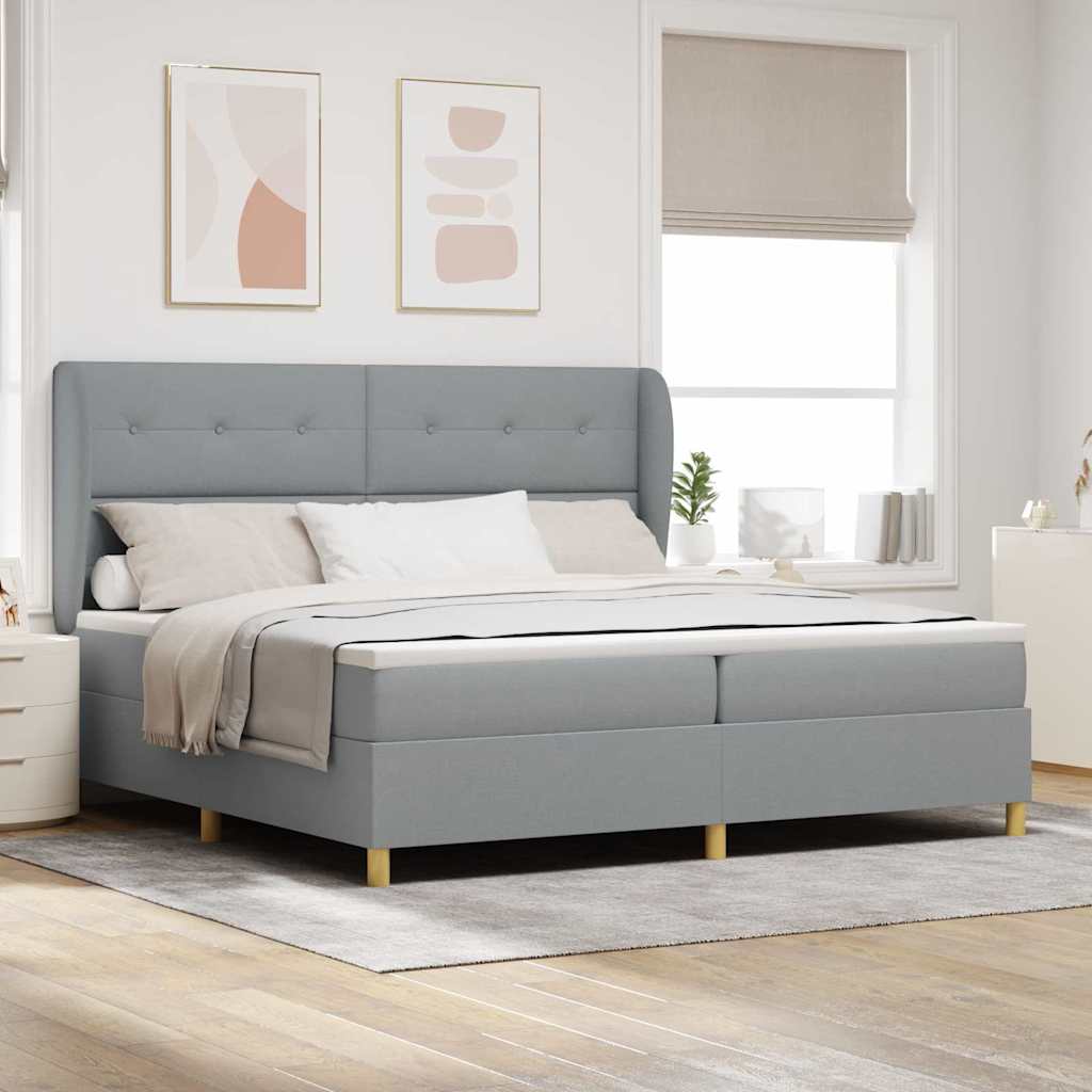 Boxspringbett mit Kopfteil Hellgrau 200 x 200 cm Stoff