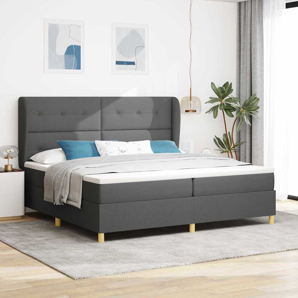 Boxspringbett mit Kopfteil Dunkelgrau 200 x 200 cm Stoff