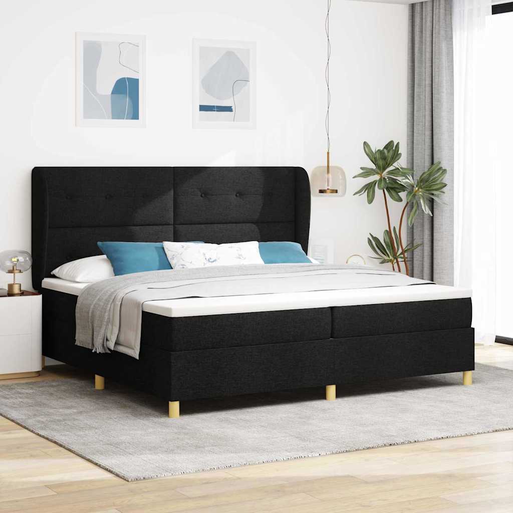 Boxspringbett mit Kopfteil Schwarz 200 x 200 cm Stoff