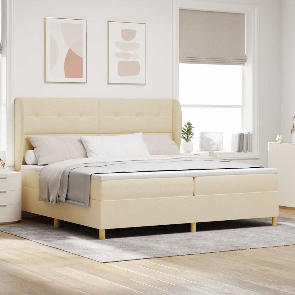 Boxspringbett mit Kopfteil Creme 200 x 200 cm Stoff