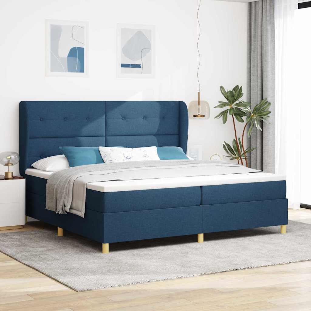 Boxspringbett mit Kopfteil Blau 200 x 200 cm Stoff