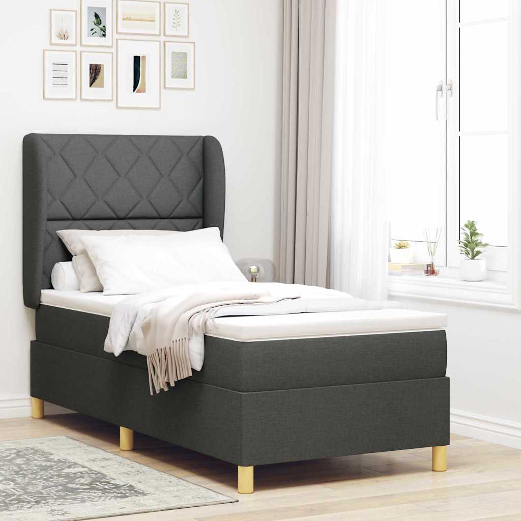 Boxspringbett mit Kopfteil Dunkelgrau 200 x 90 cm Stoff