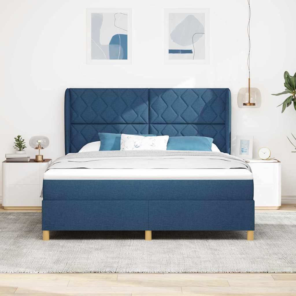 Boxspringbett mit Kissen mit Kopfteil Blau 200 x 180 cm Stoff