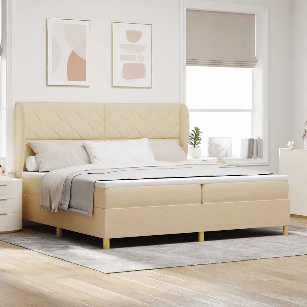 Boxspringbett mit Kopfteil Creme 200 x 200 cm Stoff