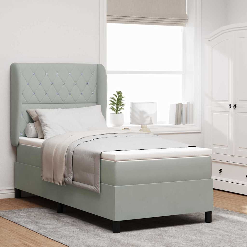 Boxspringbett mit Matratze Hellgrau 190 x 90 cm Samt