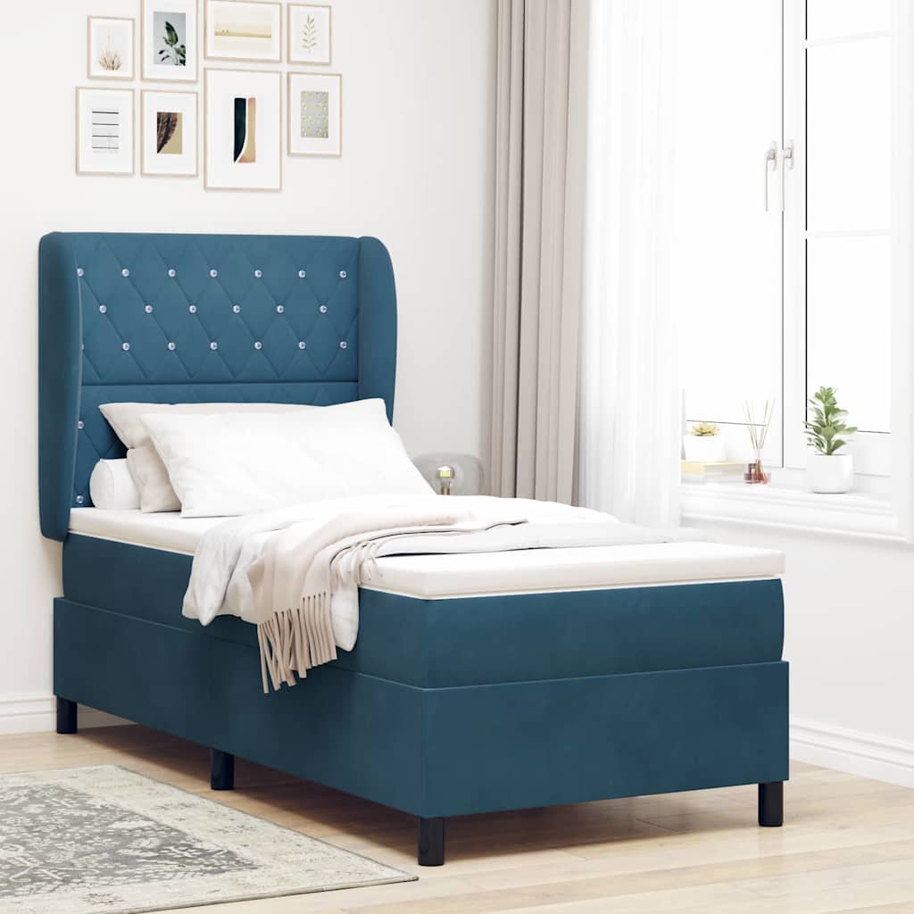 Boxspringbett mit Kopfteil Dunkelblau 200 x 90 cm Samt