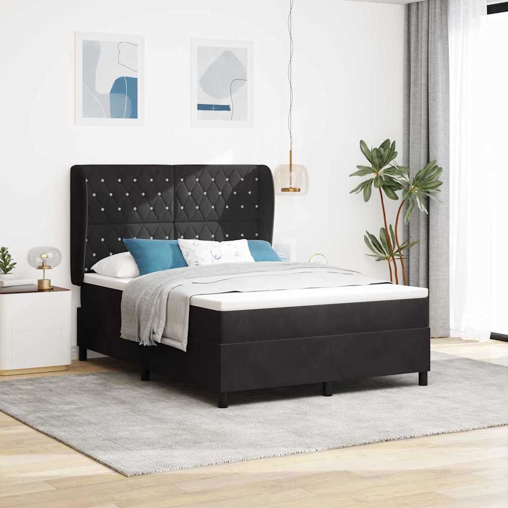 Boxspringbett mit Matratze Schwarz 190 x 140 cm Samt