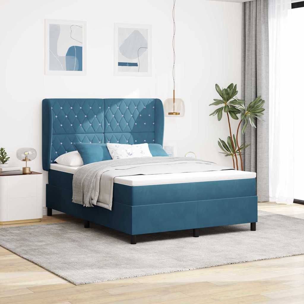Boxspringbett mit Kopfteil Dunkelblau 190 x 140 cm Samt