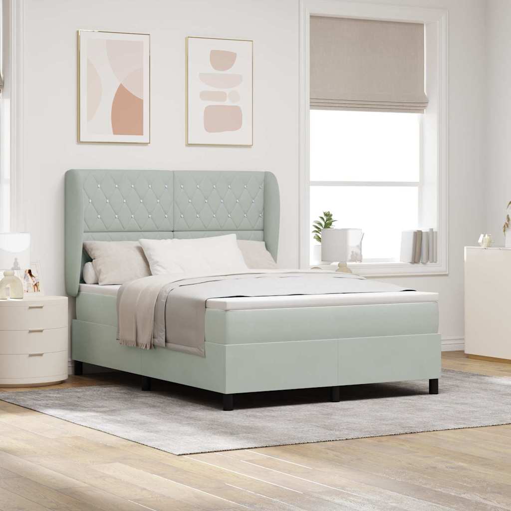 Boxspringbett mit Kopfteil Hellgrau 200 x 140 cm Samt