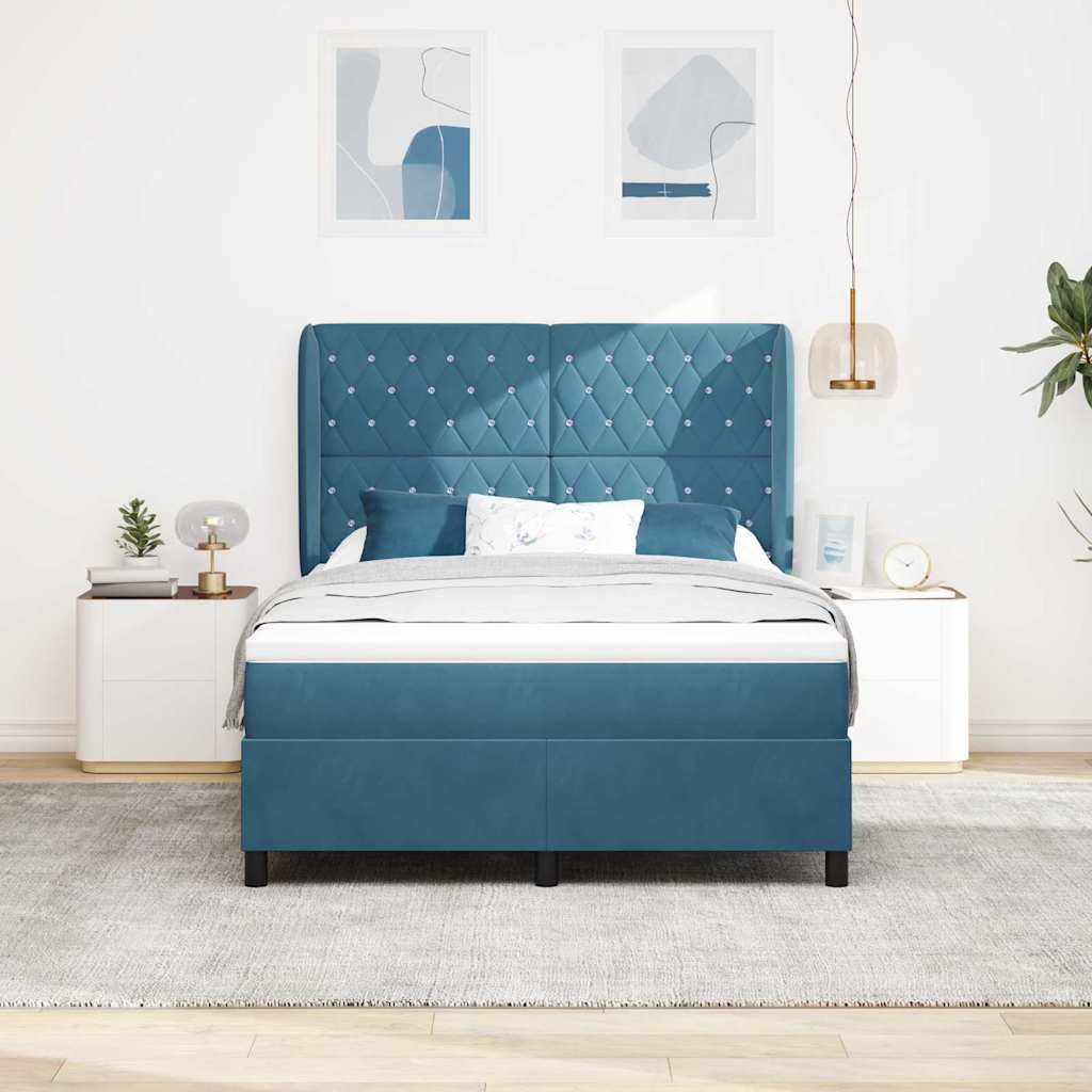 Boxspringbett mit Kopfteil Dunkelblau 200 x 140 cm Samt