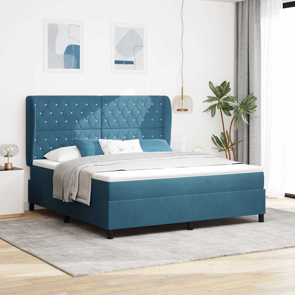 Boxspringbett mit Kopfteil Dunkelblau 200 x 180 cm Samt
