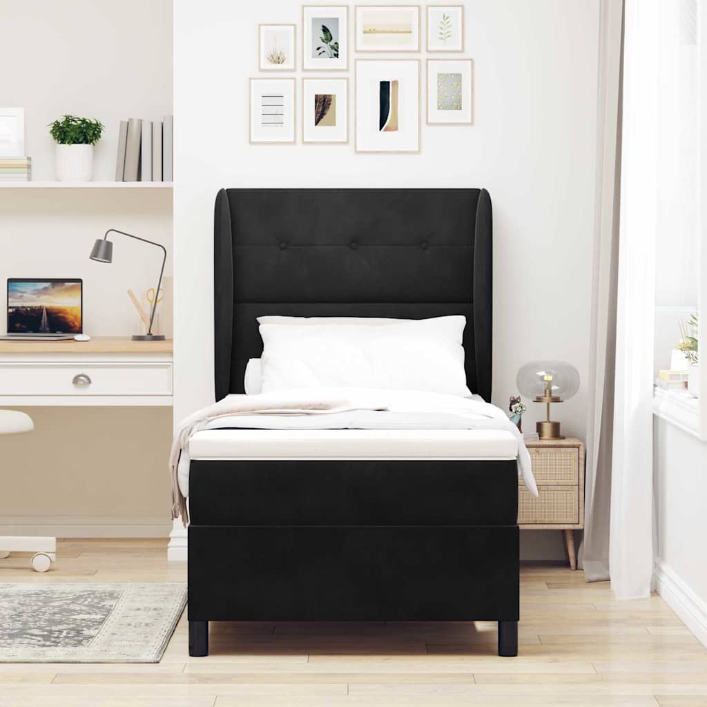 Boxspringbett mit Kopfteil Schwarz 200 x 80 cm Samt