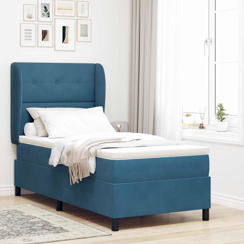 Boxspringbett mit Kopfteil Dunkelblau 200 x 80 cm Samt
